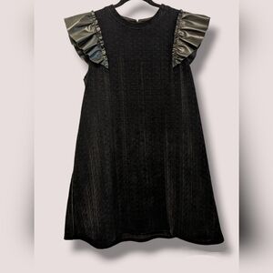 Voy Black Chenille Ruffle Sleeve A-Line Midi Dress Formal Evening Goth